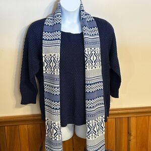 Navy Blue Sweater with Patterned Scarf  Size XXL